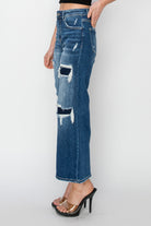 Risen Full Size High Rise Patch Detailed Wide Leg Crop Jeans-Bottoms-Trendsi-Deadwood South Boutique, Women's Fashion Boutique in Henderson, TX