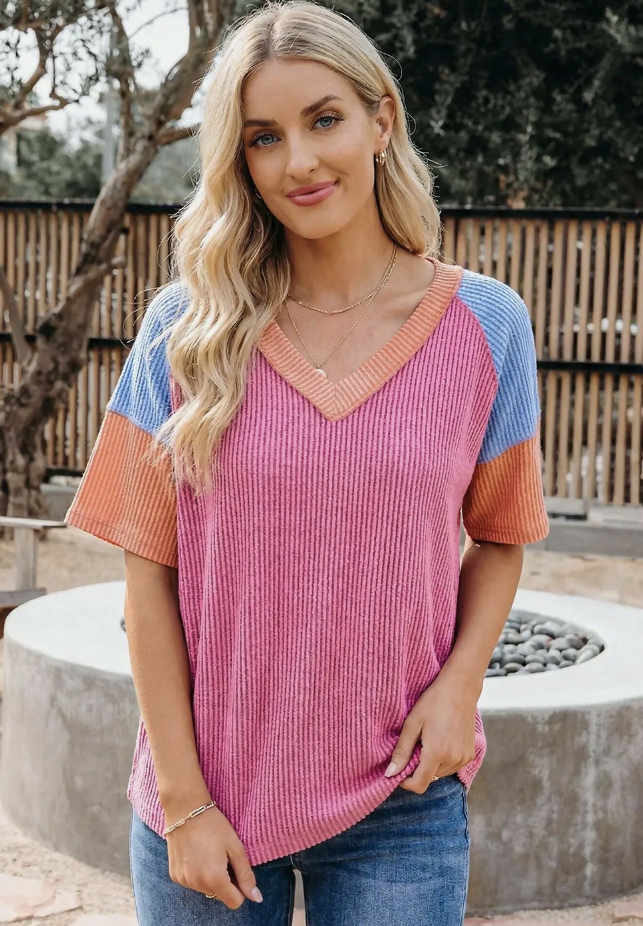 66 Block V - Neck Ribbed Top - Deadwood South Boutique & Company LLC