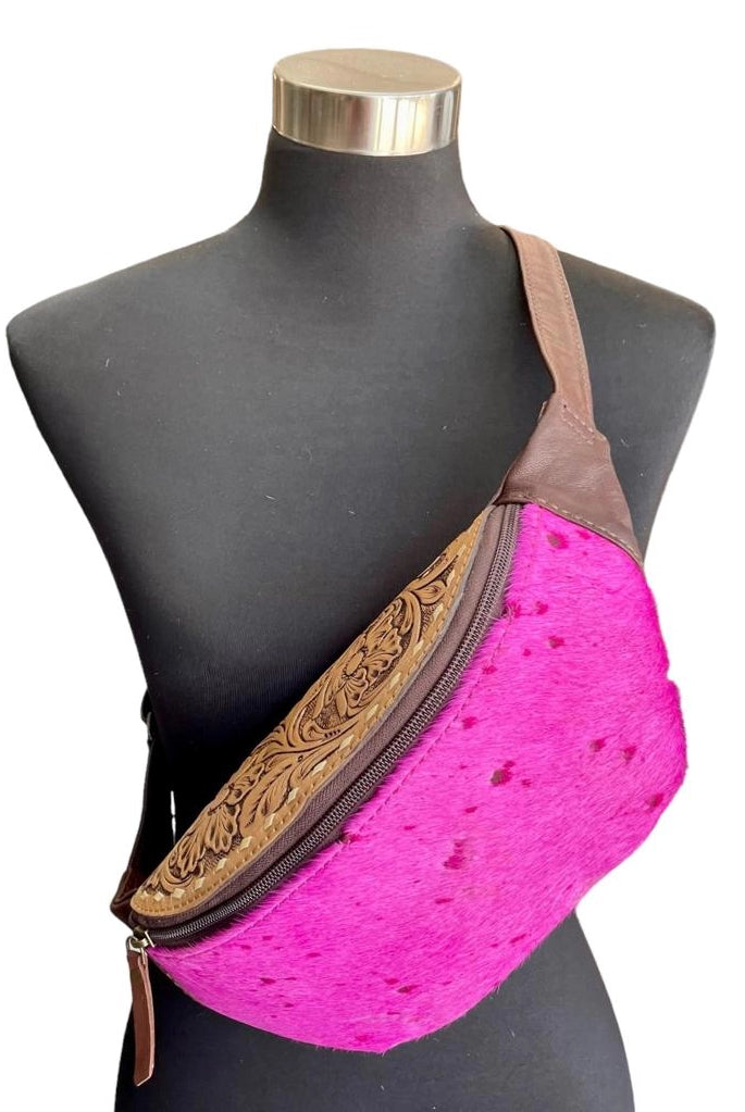 Hot Pink Distressed Cowhide Leather Sling Bag-Bags & Purses-Deadwood South Boutique & Company-Deadwood South Boutique, Women's Fashion Boutique in Henderson, TX