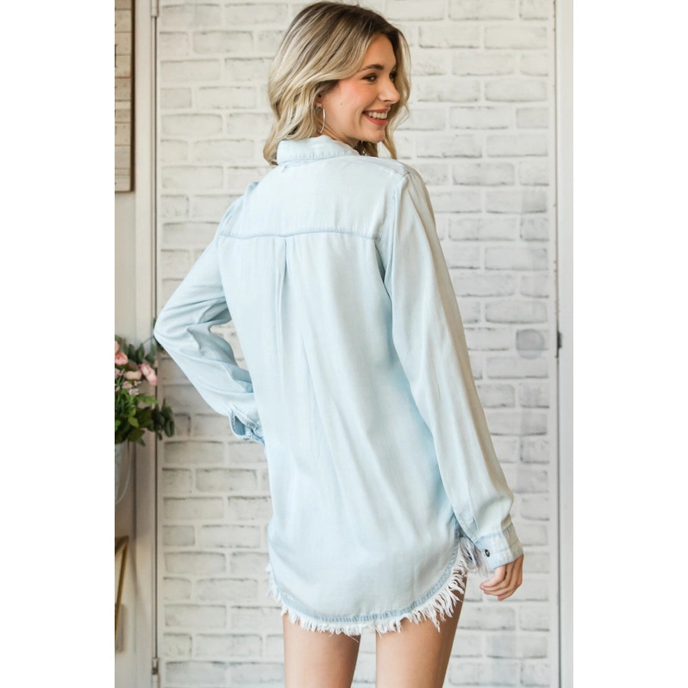 Delilah Denim Button Down Top-Denim Top-Deadwood South Boutique & Company LLC-Deadwood South Boutique, Women's Fashion Boutique in Henderson, TX