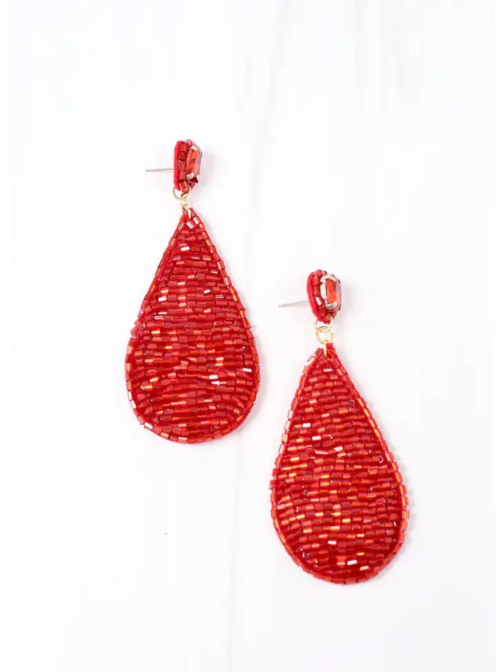 Kathleen Beaded Red Drop Earrings