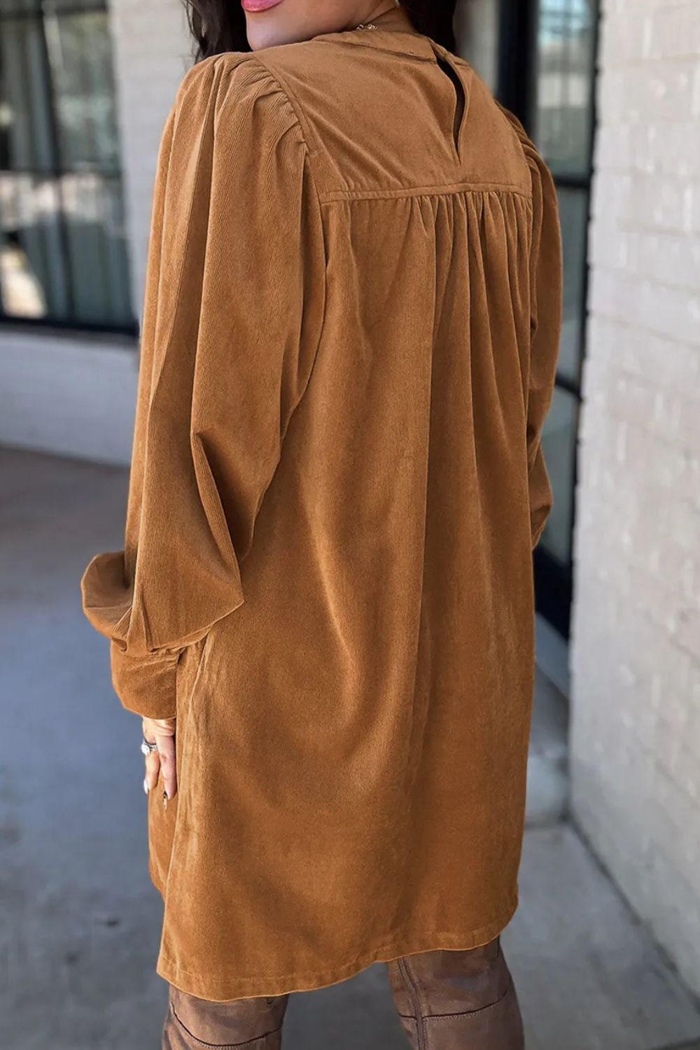 Ruched Round Neck Long Sleeve Dress-Dresses-Trendsi-Deadwood South Boutique, Women's Fashion Boutique in Henderson, TX