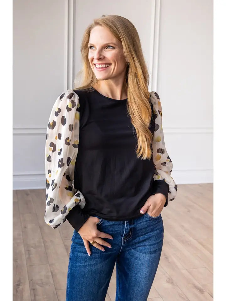 Leopard Dream Balloon Sleeve Top-Tops & Tees-Deadwood South Boutique & Company LLC-Deadwood South Boutique, Women's Fashion Boutique in Henderson, TX