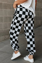 Checkered Elastic Waist Joggers-Bottoms-Trendsi-Deadwood South Boutique, Women's Fashion Boutique in Henderson, TX