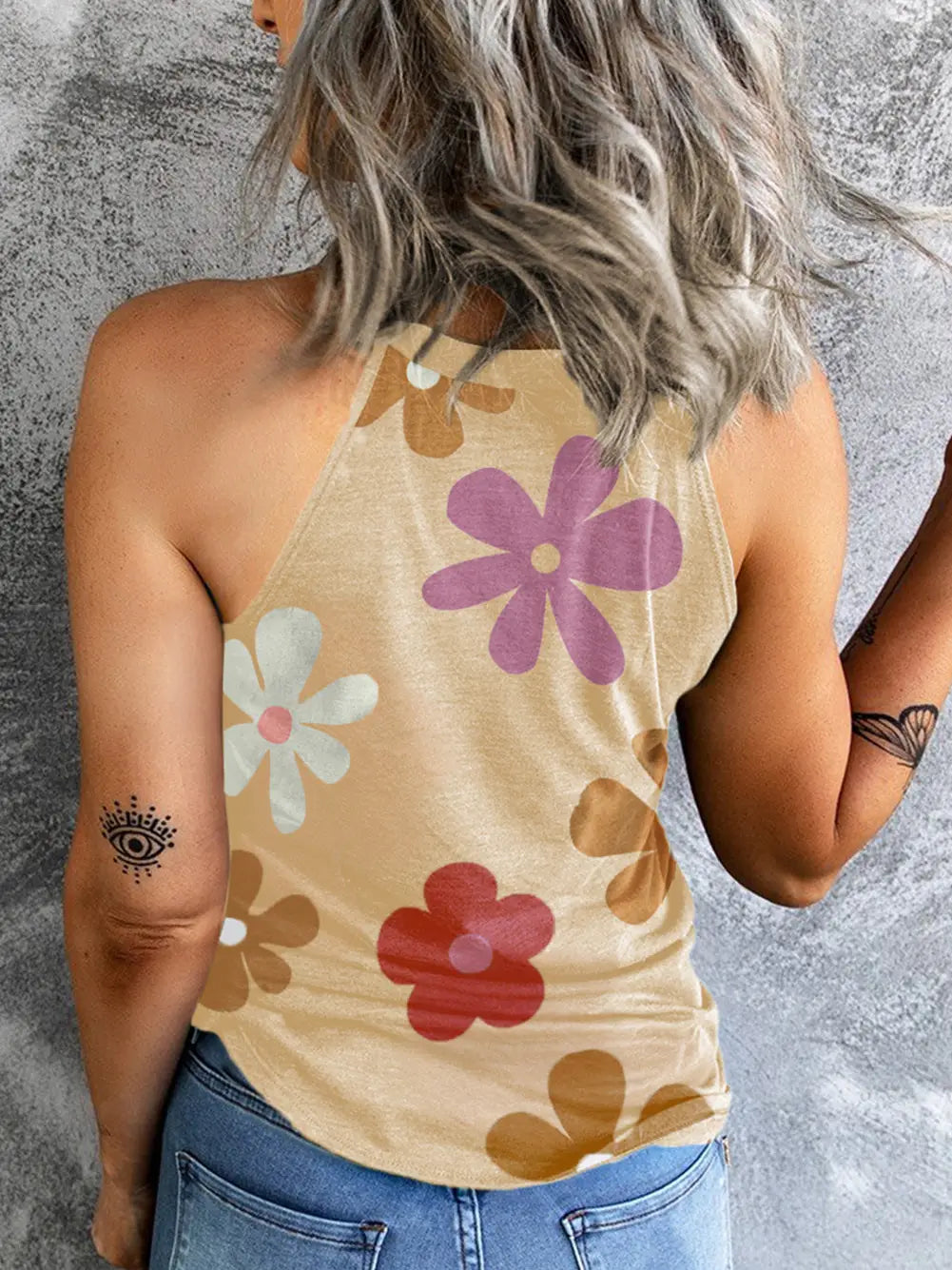 The Flower Power Round Neck Tank-tops & tees-Deadwood South Boutique & Company-Deadwood South Boutique, Women's Fashion Boutique in Henderson, TX