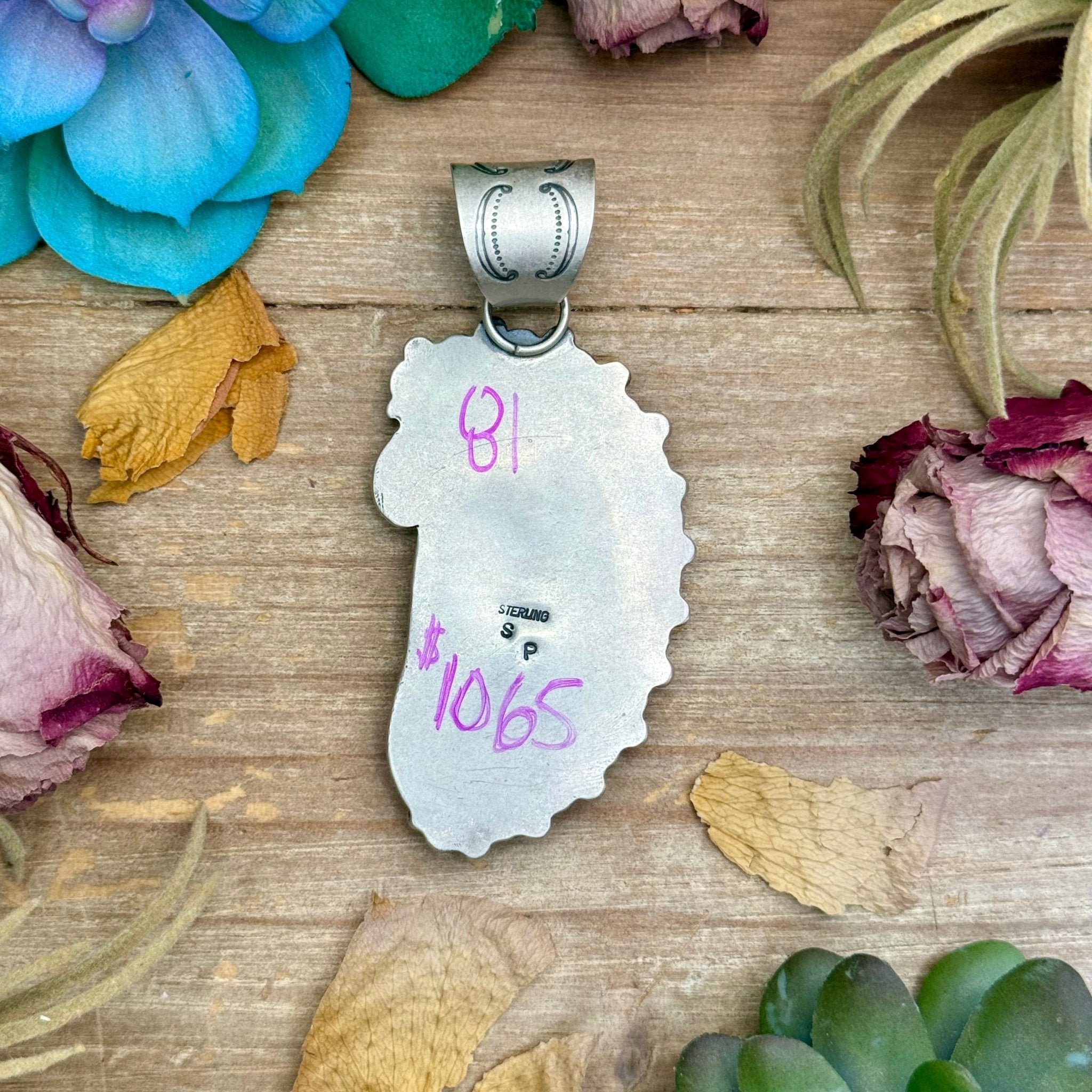 81 - Sterling Silver Kingman Turquoise & Purple Spiny Oyster Eagle Pendant by Shay Pfeiffer - Deadwood South Boutique & Company LLC