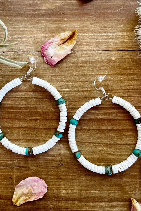 Shell Hoop and Turquoise Earrings-Earrings-Deadwood South Boutique & Company-Deadwood South Boutique, Women's Fashion Boutique in Henderson, TX