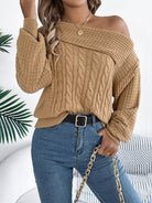 Cable-Knit One Shoulder Long Sleeve Sweater-Trendsi-Deadwood South Boutique, Women's Fashion Boutique in Henderson, TX