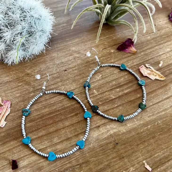 Turquoise Verasite Heart Hoop Earrings-Earrings-Deadwood South Boutique & Company-Deadwood South Boutique, Women's Fashion Boutique in Henderson, TX