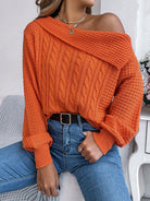 Cable-Knit One Shoulder Long Sleeve Sweater-Trendsi-Deadwood South Boutique, Women's Fashion Boutique in Henderson, TX