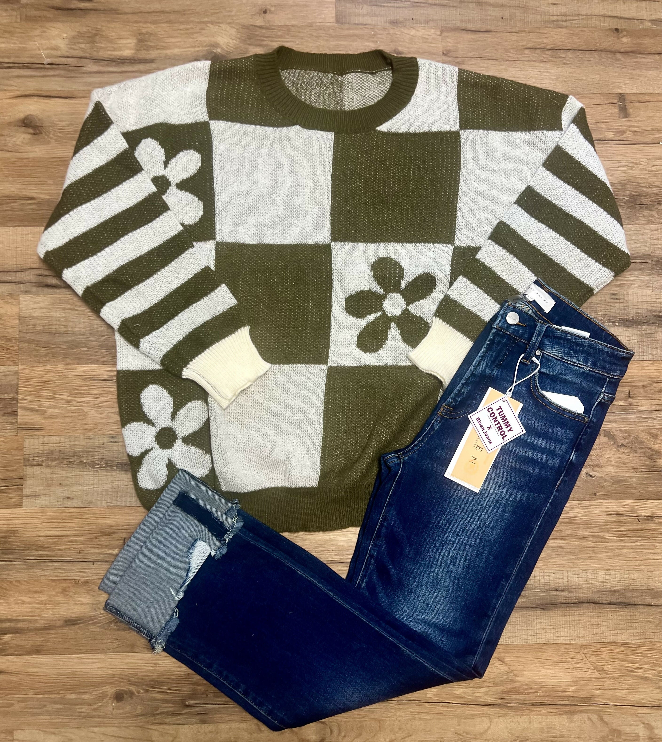 Fall Checkered Sweater-Tops & Tees-Vintage Cowgirl-Deadwood South Boutique, Women's Fashion Boutique in Henderson, TX