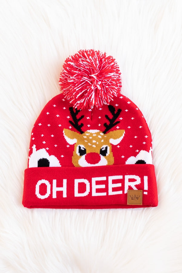 Oh Deer Pom Hat-Hats-Deadwood South Boutique & Company-Deadwood South Boutique, Women's Fashion Boutique in Henderson, TX