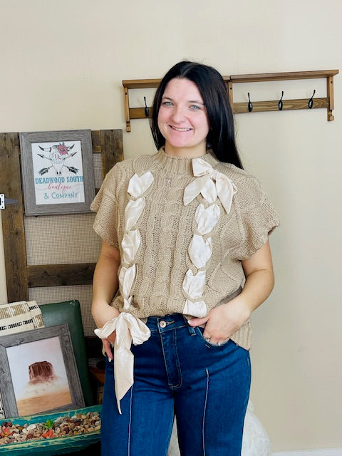 The Hailey Satin Bow Sweater-Sweaters-Deadwood South Boutique & Company LLC-Deadwood South Boutique, Women's Fashion Boutique in Henderson, TX