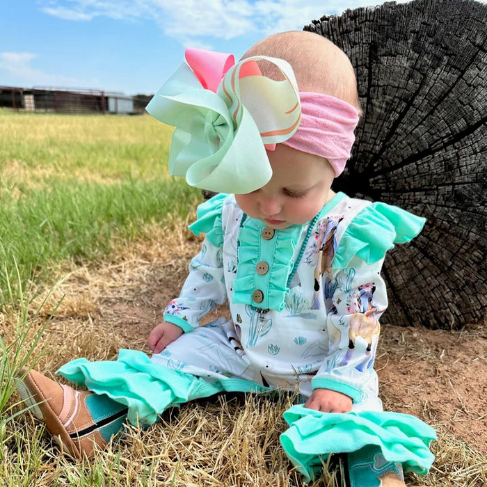 Shea Baby TeePee Ruffle Long Sleeve Romper-Children's Clothing-Deadwood South Boutique & Company-Deadwood South Boutique, Women's Fashion Boutique in Henderson, TX