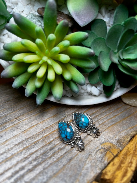 Lilly Sterling Silver & Kingman Turquoise Teardrop Earrings-Sterling Silver & Turquoise Earrings-Deadwood South Boutique & Company LLC-Deadwood South Boutique, Women's Fashion Boutique in Henderson, TX