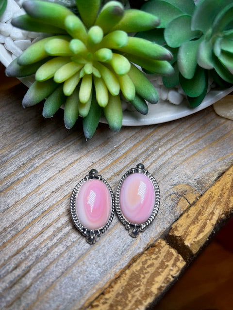 Markie Sterling Silver & Pink Conch Earrings-sterling silver & Pink Conch Earrings-Deadwood South Boutique & Company LLC-Deadwood South Boutique, Women's Fashion Boutique in Henderson, TX