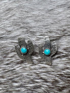 Sterling Mini Cactus & Turquoise Post Earrings-Sterling Silver Cactus Earrings-Deadwood South Boutique & Company LLC-Deadwood South Boutique, Women's Fashion Boutique in Henderson, TX