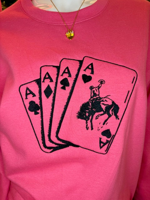 Ace High Embroidered Crewneck Sweatshirt-Graphic Sweatshirt-Deadwood South Boutique & Company LLC-Deadwood South Boutique, Women's Fashion Boutique in Henderson, TX