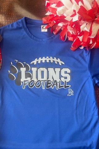 Lions Football Blue Performance Tee-Graphic Tees-Deadwood South Boutique & Company-Deadwood South Boutique, Women's Fashion Boutique in Henderson, TX