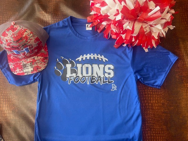 Lions Football Blue Performance Tee-Graphic Tee's-Deadwood South Boutique & Company-Deadwood South Boutique, Women's Fashion Boutique in Henderson, TX