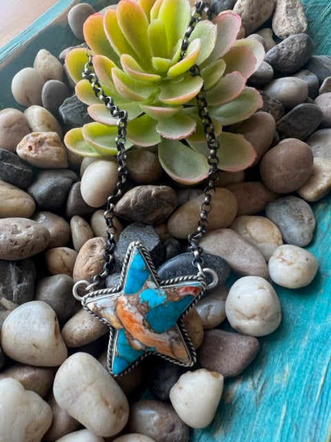 Thompson Turquoise and Spiney Star Sterling Silver Necklace-Necklaces-Deadwood South Boutique & Company-Deadwood South Boutique, Women's Fashion Boutique in Henderson, TX