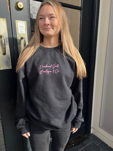 Deadwood South Boutique & Company Black Embroidered Sweatshirt-Graphic Sweaters-Deadwood South Boutique & Company-Deadwood South Boutique, Women's Fashion Boutique in Henderson, TX