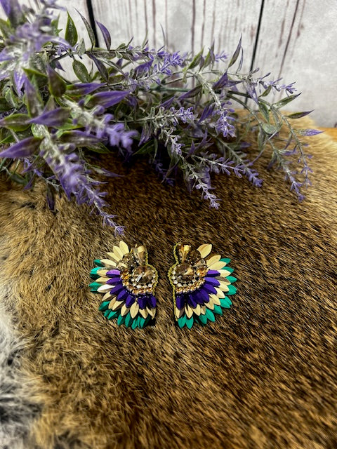 Mardi Gras Beaded Feathered Earring-jewelry-Deadwood South Boutique & Company-Deadwood South Boutique, Women's Fashion Boutique in Henderson, TX