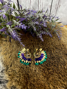 Mardi Gras Beaded Feathered Earring-Earrings-Deadwood South Boutique & Company-Deadwood South Boutique, Women's Fashion Boutique in Henderson, TX