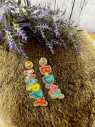 Happy B-Day Beaded Earrings-Earrings-Deadwood South Boutique & Company-Deadwood South Boutique, Women's Fashion Boutique in Henderson, TX