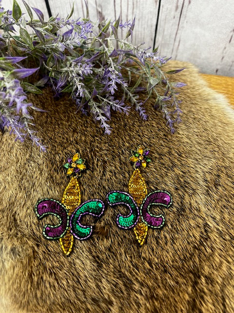 Mardi Gras Beaded Fleur Delis Earrings-Earrings-Deadwood South Boutique & Company-Deadwood South Boutique, Women's Fashion Boutique in Henderson, TX