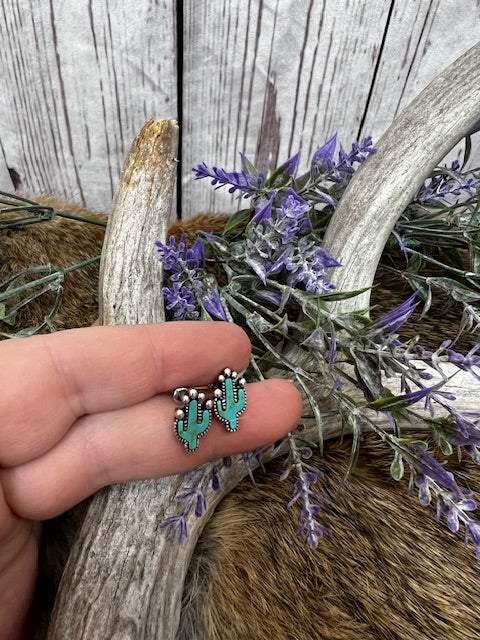 Cutie Cactus Turquoise Fashion Stud Earrings-jewelry-Deadwood South Boutique & Company-Deadwood South Boutique, Women's Fashion Boutique in Henderson, TX