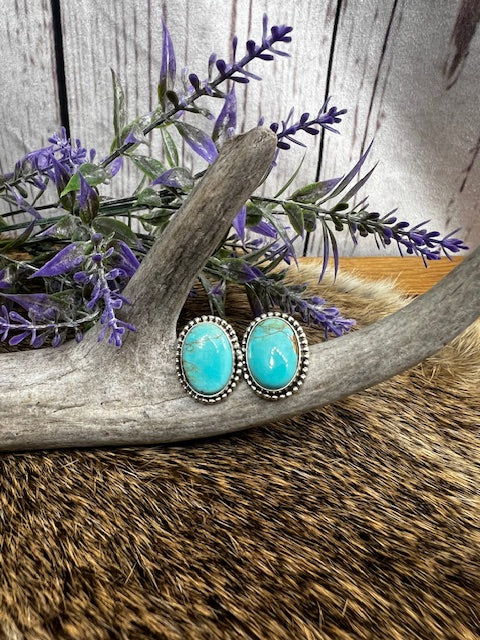 Starling Oval Turquoise Post Earrings-jewelry-Deadwood South Boutique & Company-Deadwood South Boutique, Women's Fashion Boutique in Henderson, TX
