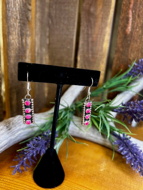 Authentic Pink Fire Opal Rectangle Earrings-Earrings-Deadwood South Boutique & Company-Deadwood South Boutique, Women's Fashion Boutique in Henderson, TX