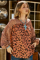 Lexie Leopard Blouse-Tops & Tees-Vintage Cowgirl-Deadwood South Boutique, Women's Fashion Boutique in Henderson, TX