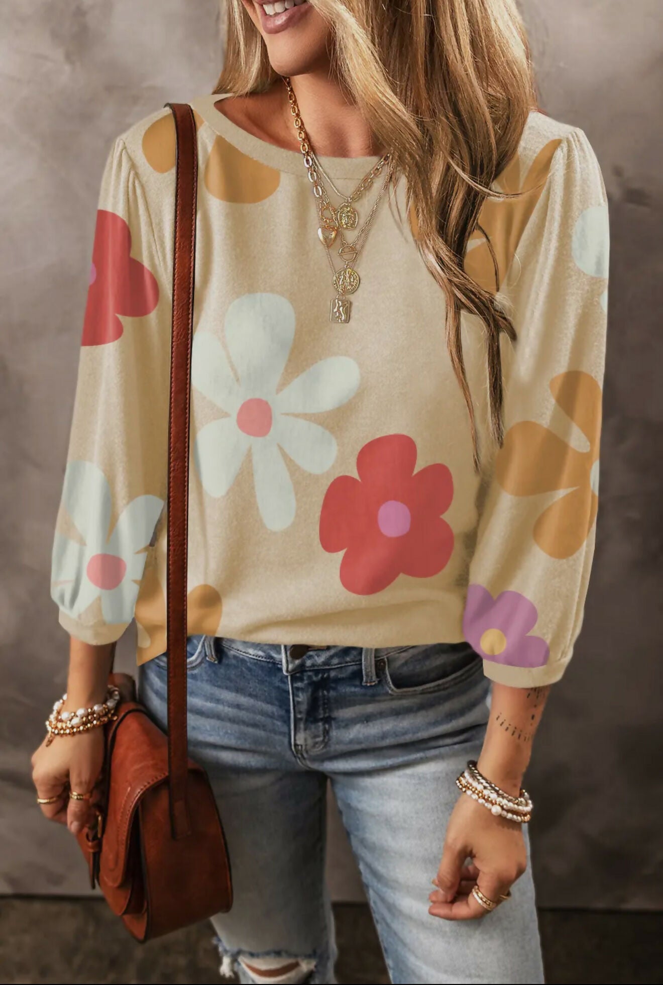 Amy Flower Longsleeve Top-Top & Tees-Vintage Cowgirl-Deadwood South Boutique, Women's Fashion Boutique in Henderson, TX