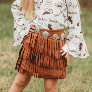 Shea Baby Brown Suede Fringe Skirt-Children's Clothing-Deadwood South Boutique & Company-Deadwood South Boutique, Women's Fashion Boutique in Henderson, TX