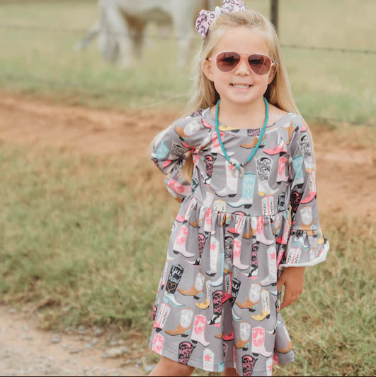 Shea Baby Grey Boot Bell Sleeve Dress-Dresses-Deadwood South Boutique & Company-Deadwood South Boutique, Women's Fashion Boutique in Henderson, TX
