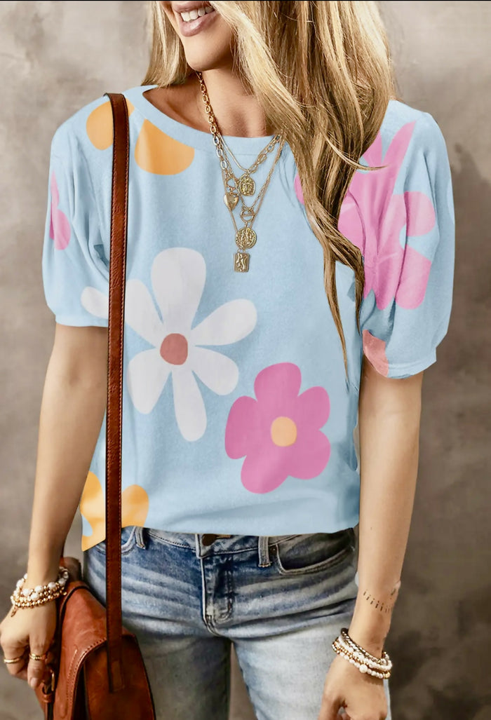 Gabby Flower Print Top-Tops & Tees-Vintage Cowgirl-Deadwood South Boutique, Women's Fashion Boutique in Henderson, TX