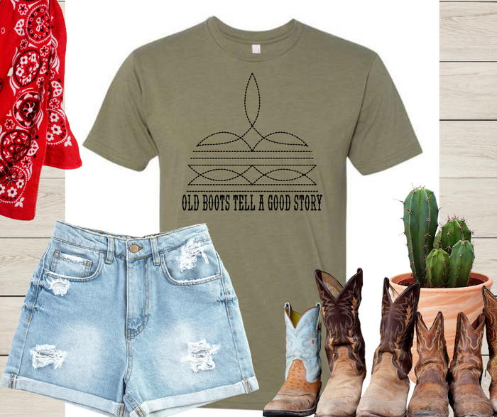 Old Boots Tell A Good Story Graphic Tee-Graphic Tee's-Deadwood South Boutique & Company-Deadwood South Boutique, Women's Fashion Boutique in Henderson, TX