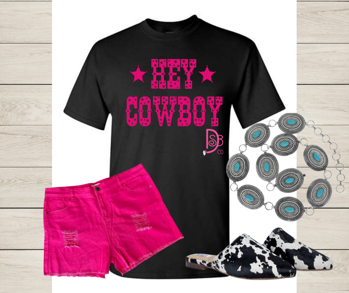 Hey Cowboy Pink Graphic Tee-Graphic Tee's-Deadwood South Boutique & Company-Deadwood South Boutique, Women's Fashion Boutique in Henderson, TX
