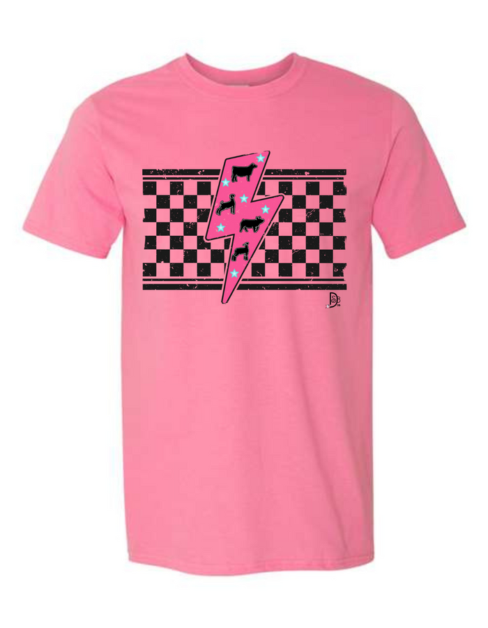 Pink Lightening Bolt Livestock Animal Graphic Tee-Tops & Tees-Deadwood South Boutique & Company-Deadwood South Boutique, Women's Fashion Boutique in Henderson, TX
