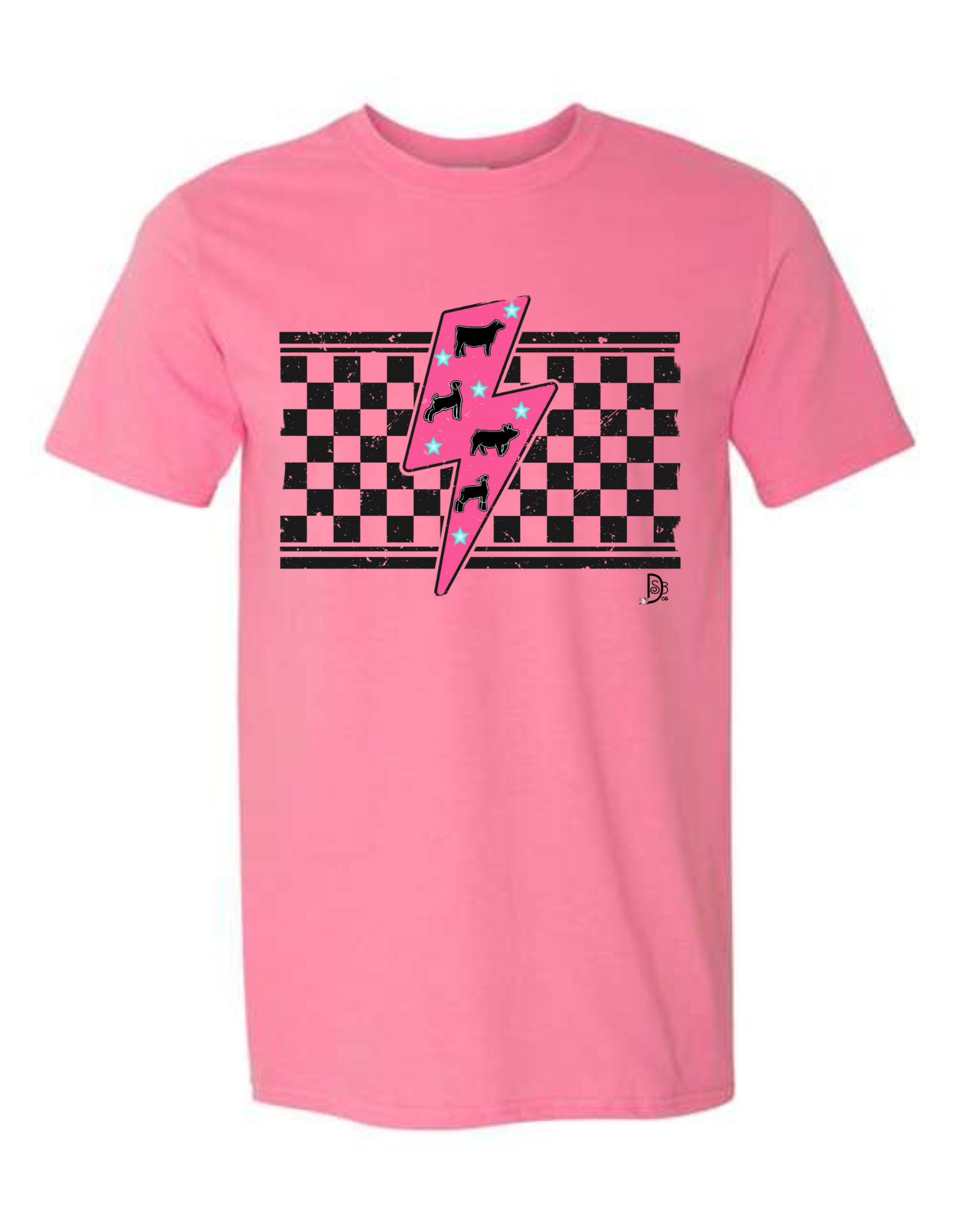 Pink Lightening Bolt Livestock Animal Graphic Tee-Graphic Tees-Deadwood South Boutique & Company-Deadwood South Boutique, Women's Fashion Boutique in Henderson, TX