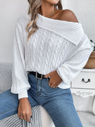 Cable-Knit One Shoulder Long Sleeve Sweater-Trendsi-Deadwood South Boutique, Women's Fashion Boutique in Henderson, TX