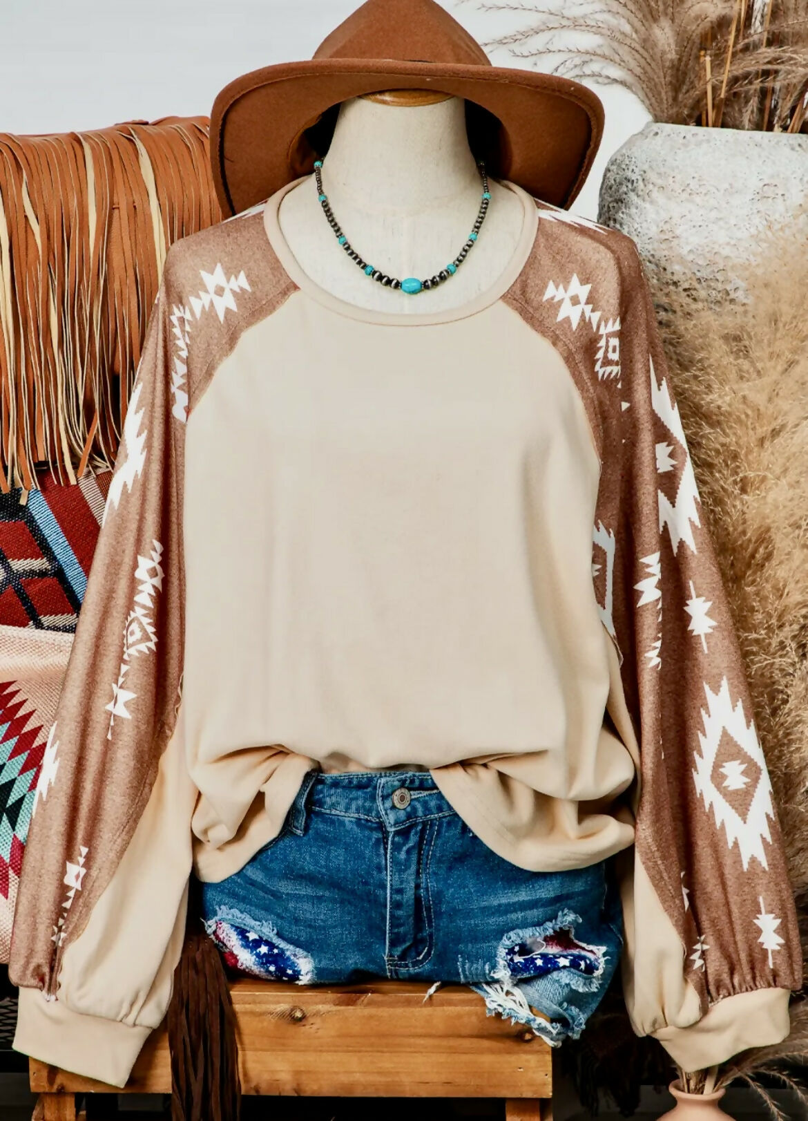 Western Patch Top-Tops & Tees-Vintage Cowgirl-Deadwood South Boutique, Women's Fashion Boutique in Henderson, TX