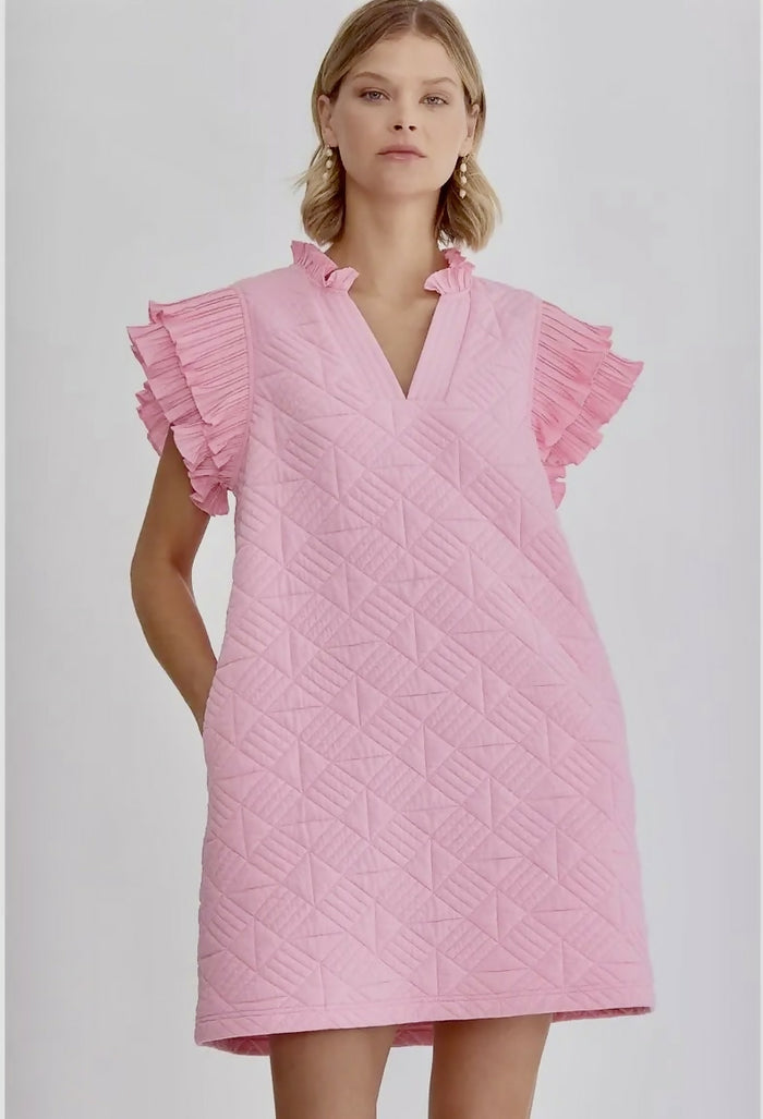 Pink Rose Textured Dress-Dresses-Vintage Cowgirl-Deadwood South Boutique, Women's Fashion Boutique in Henderson, TX