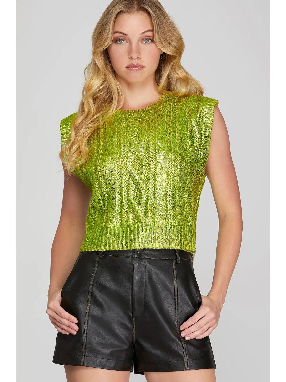 Cable Knit Metallic Green Sweater-Tops & Tees-Deadwood South Boutique & Company-Deadwood South Boutique, Women's Fashion Boutique in Henderson, TX