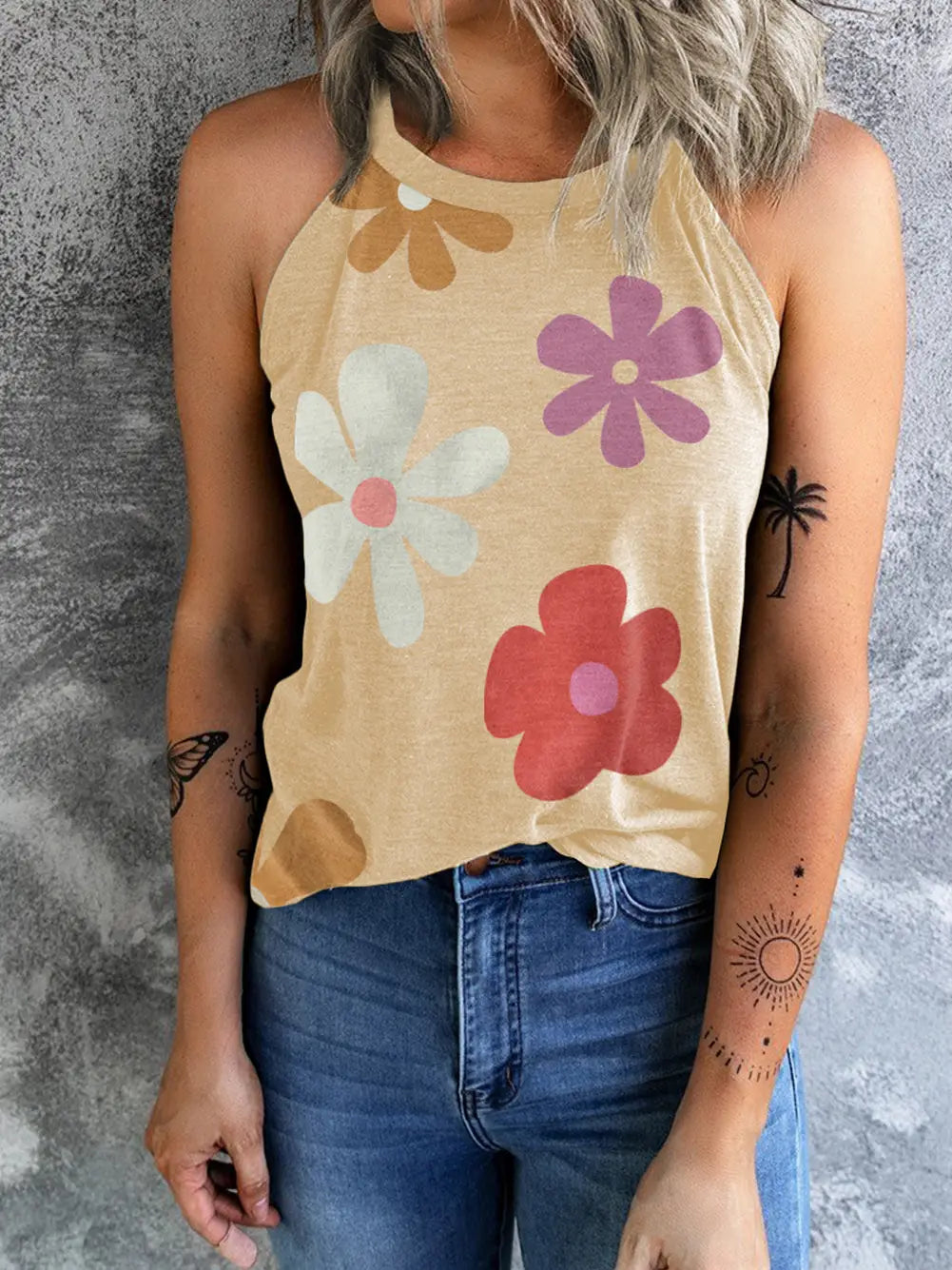 The Flower Power Round Neck Tank-tops & tees-Deadwood South Boutique & Company-Deadwood South Boutique, Women's Fashion Boutique in Henderson, TX