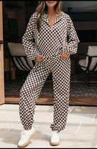 Athleisure Checkered Zippered Jogger Set - Deadwood South Boutique & Company LLC