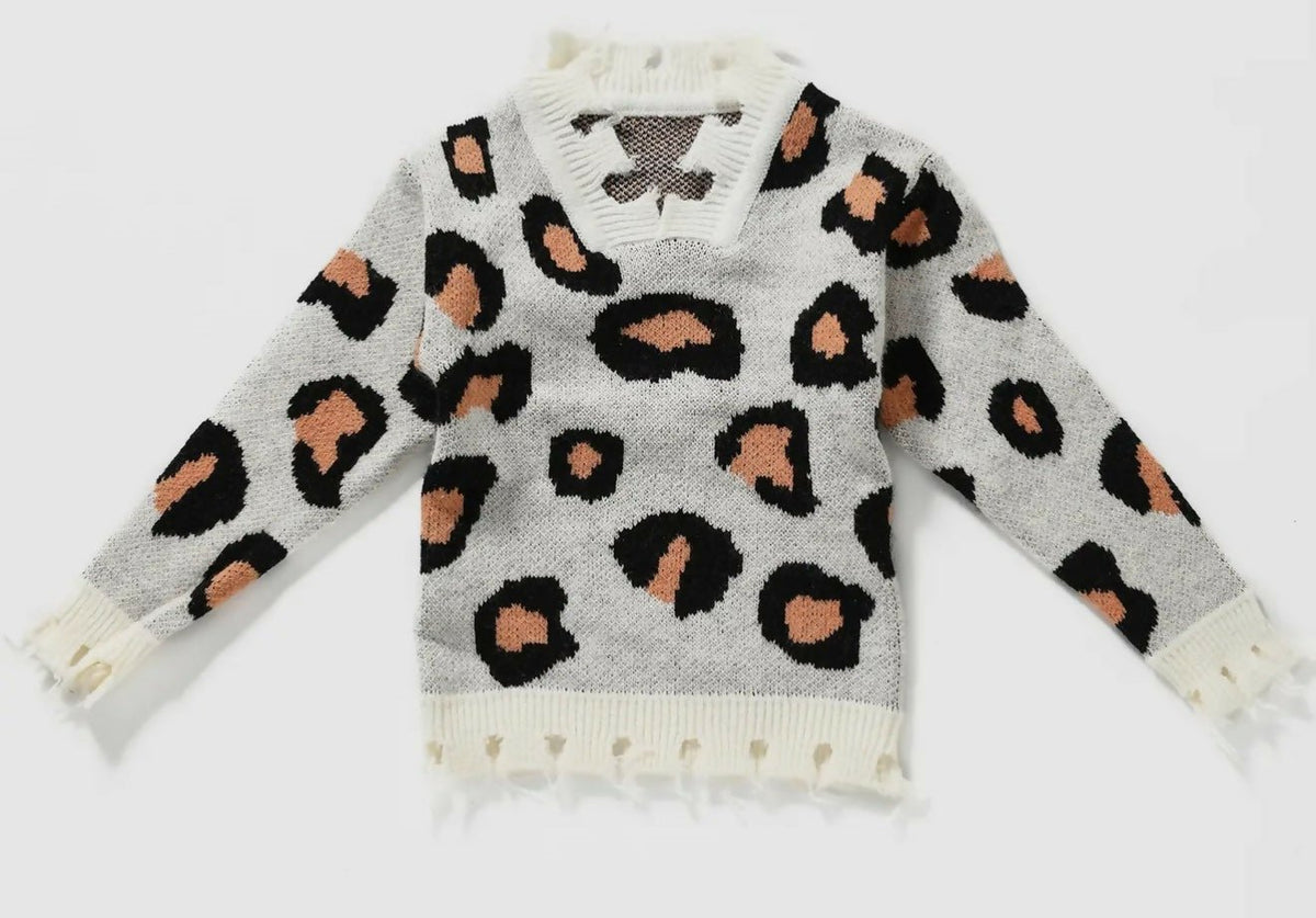 Audrey Distressed Hem Cheetah Sweater - Deadwood South Boutique & Company LLC