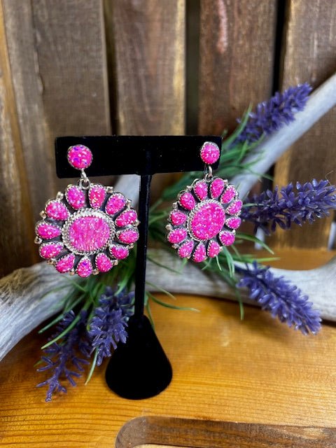 Authentic Pink Fire Opal Sterling Silver Concho Earrings - Deadwood South Boutique & Company LLC